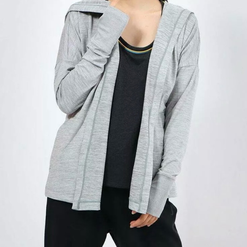 Nike Yoga Grey Core Essential Jersey Open Cardigan w/Pockets & Hood XS NWT